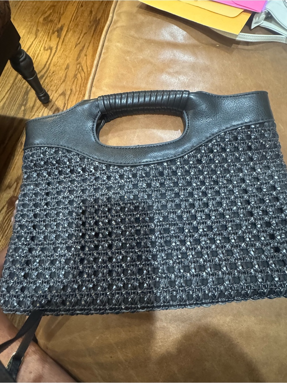 Anthropology Black Woven Handle Women's Tote Bag